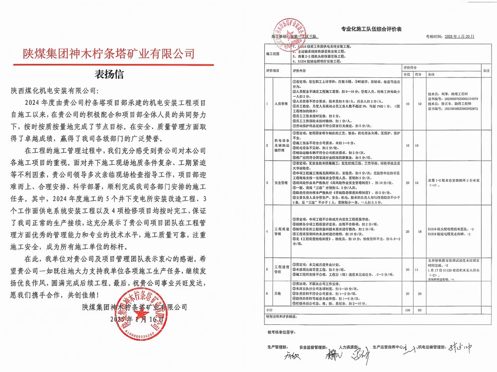 陜煤建設(shè)機(jī)電安裝公司檸條塔項(xiàng)目部：榮譽(yù)加身啟新程，砥礪前行譜華章